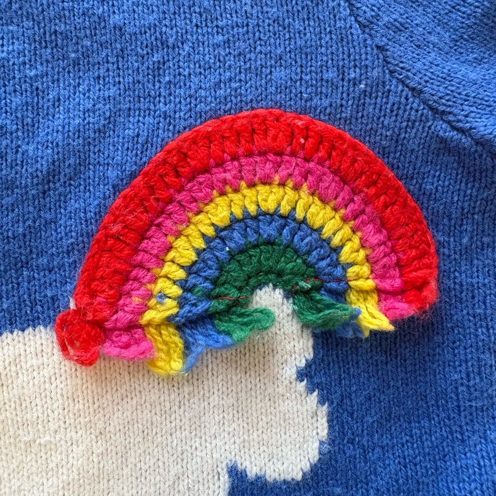 Mini Boden Blue Cardigan with Rainbow and Cloud Accents - Picture 5 of 7